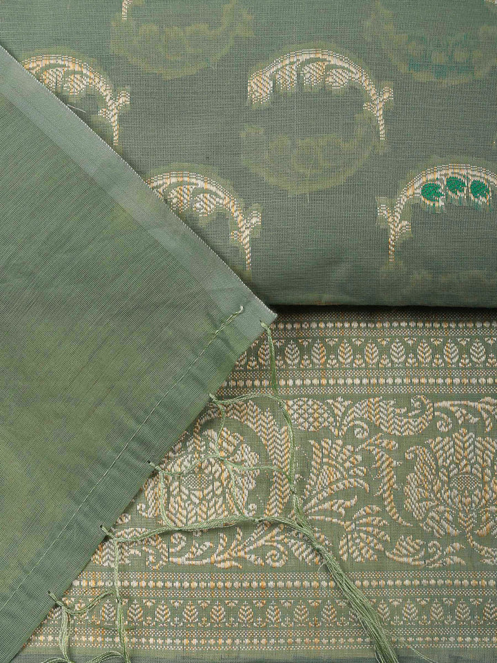 Aqua Green Woven Design Chanderi Unstitched Suit &amp; Pant With Banarsi Dupatta