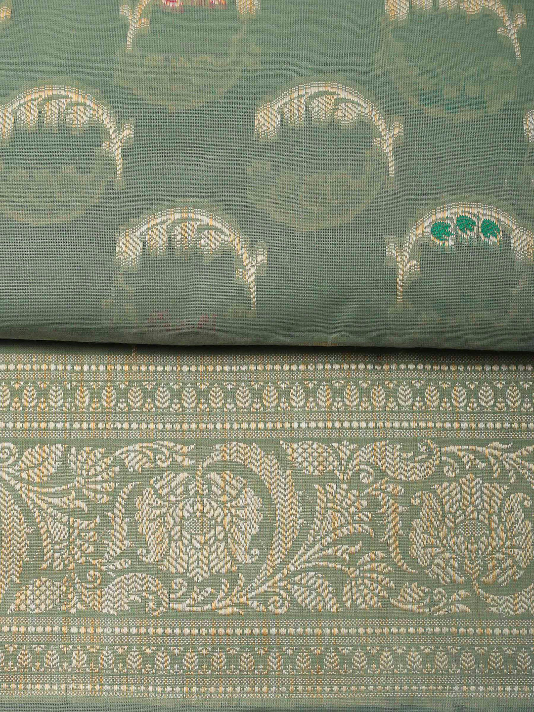 Aqua Green Woven Design Chanderi Unstitched Suit &amp; Pant With Banarsi Dupatta