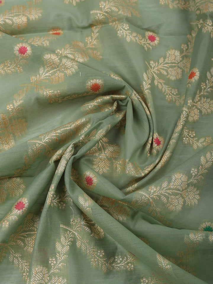 Aqua Green Woven Design Chanderi Unstitched Suit &amp; Pant With Banarsi Dupatta