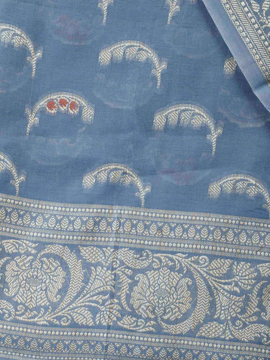 Grey Woven Design Chanderi Unstitched Suit &amp; Pant With Banarsi Dupatta