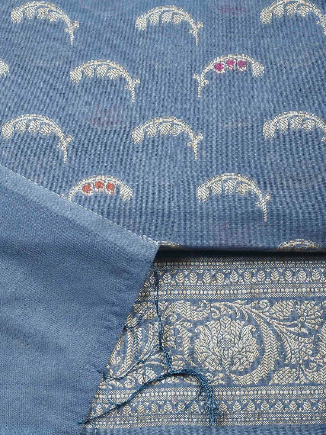 Grey Woven Design Chanderi Unstitched Suit &amp; Pant With Banarsi Dupatta