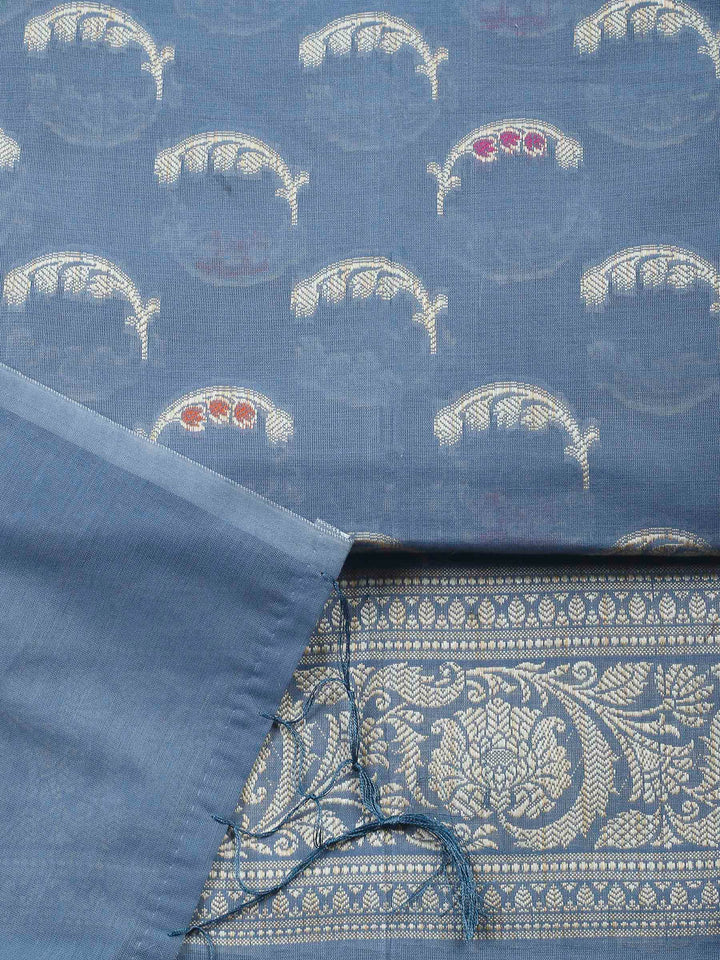Grey Woven Design Chanderi Unstitched Suit &amp; Pant With Banarsi Dupatta