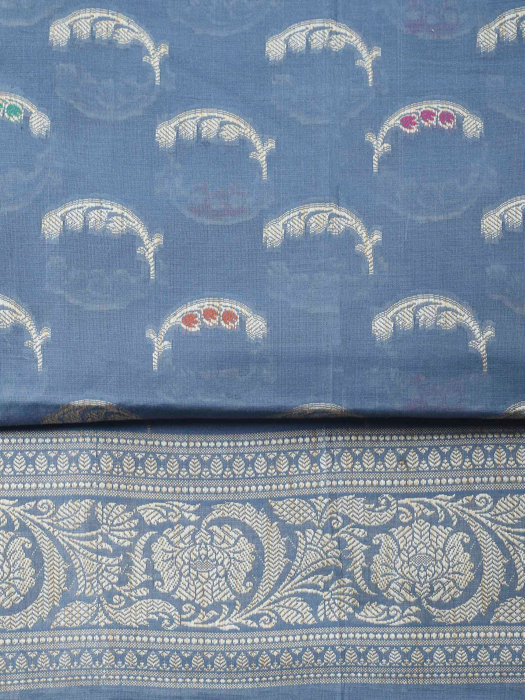 Grey Woven Design Chanderi Unstitched Suit &amp; Pant With Banarsi Dupatta