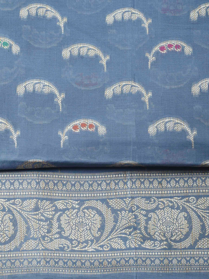 Grey Woven Design Chanderi Unstitched Suit &amp; Pant With Banarsi Dupatta