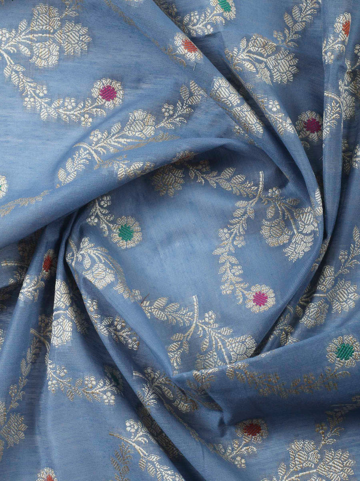 Grey Woven Design Chanderi Unstitched Suit &amp; Pant With Banarsi Dupatta