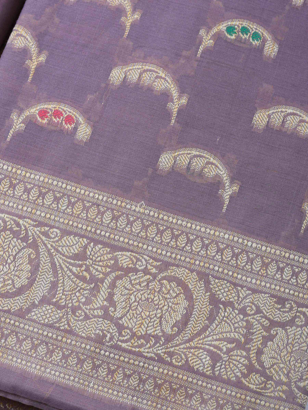 Lavender Woven Design Chanderi Unstitched Suit &amp; Pant With Banarsi Dupatta