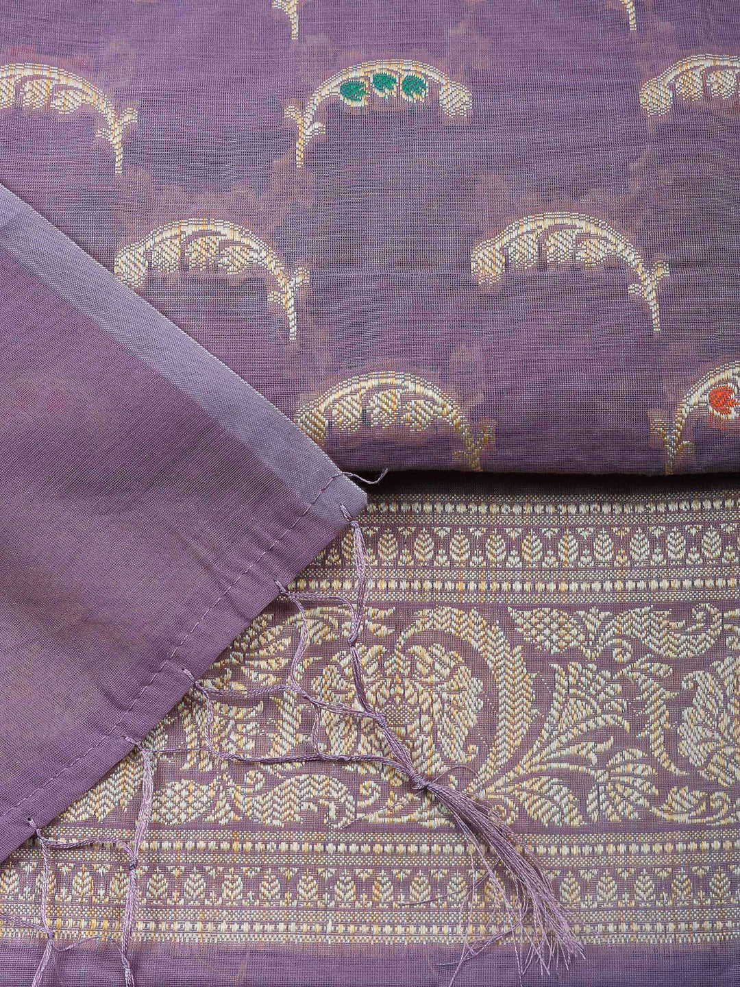Lavender Woven Design Chanderi Unstitched Suit &amp; Pant With Banarsi Dupatta