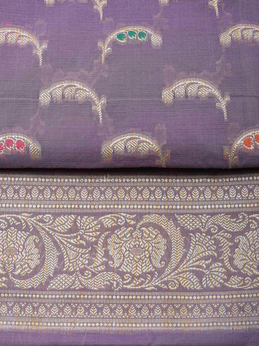 Lavender Woven Design Chanderi Unstitched Suit &amp; Pant With Banarsi Dupatta