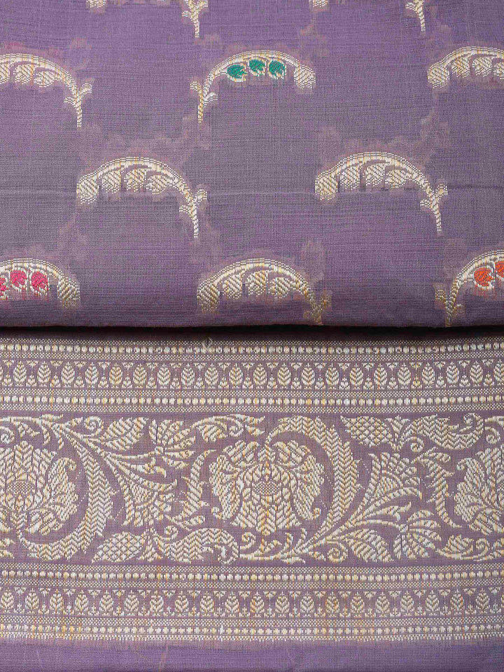 Lavender Woven Design Chanderi Unstitched Suit &amp; Pant With Banarsi Dupatta