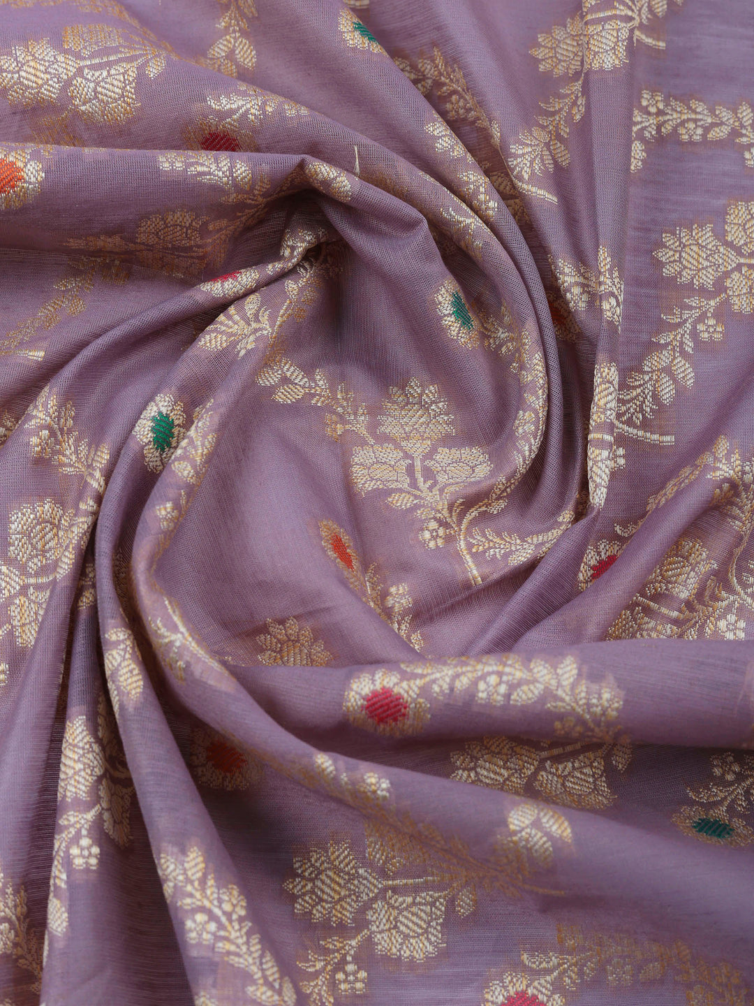 Lavender Woven Design Chanderi Unstitched Suit &amp; Pant With Banarsi Dupatta