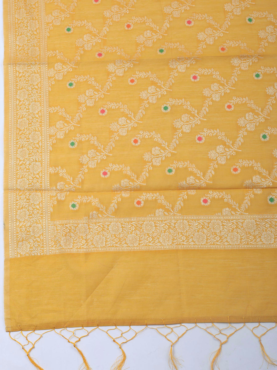 Mustard Woven Design Chanderi Unstitched Suit &amp; Pant With Banarsi Dupatta