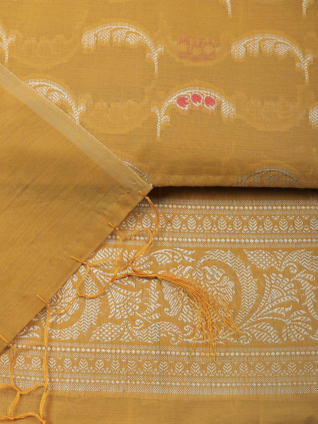 Mustard Woven Design Chanderi Unstitched Suit &amp; Pant With Banarsi Dupatta