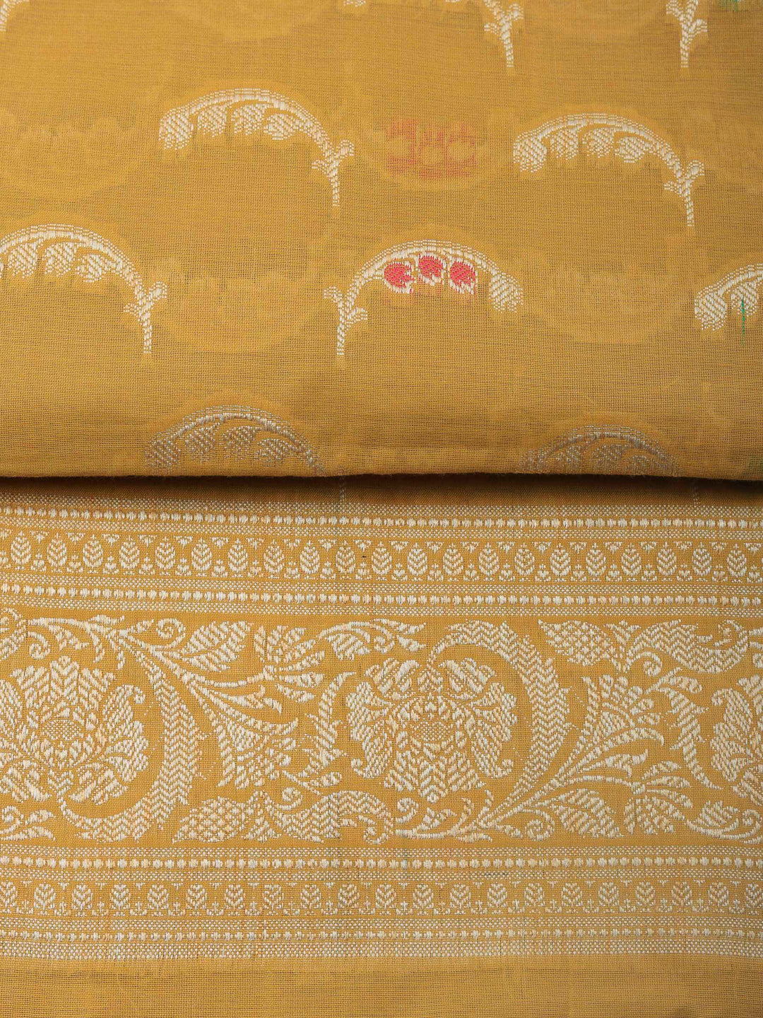 Mustard Woven Design Chanderi Unstitched Suit &amp; Pant With Banarsi Dupatta