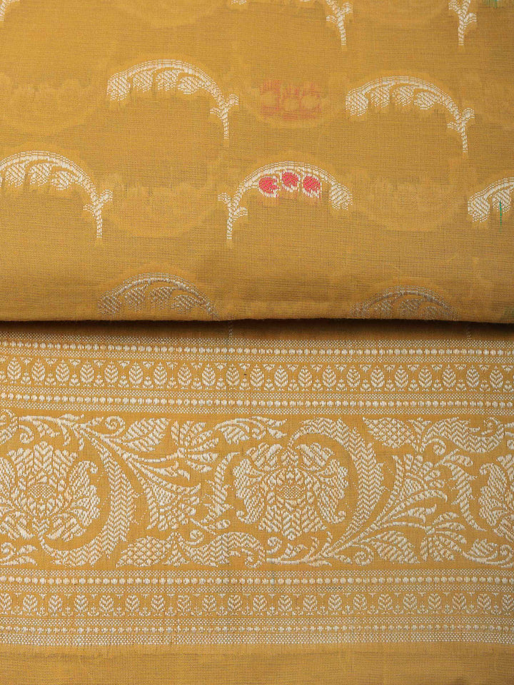 Mustard Woven Design Chanderi Unstitched Suit &amp; Pant With Banarsi Dupatta