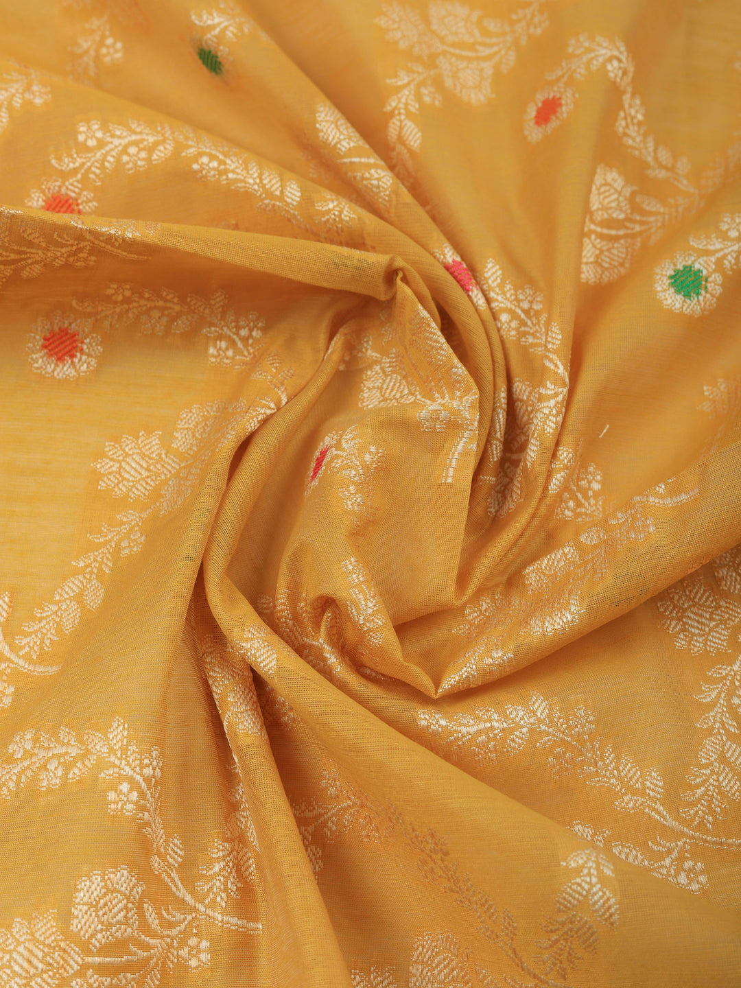 Mustard Woven Design Chanderi Unstitched Suit &amp; Pant With Banarsi Dupatta