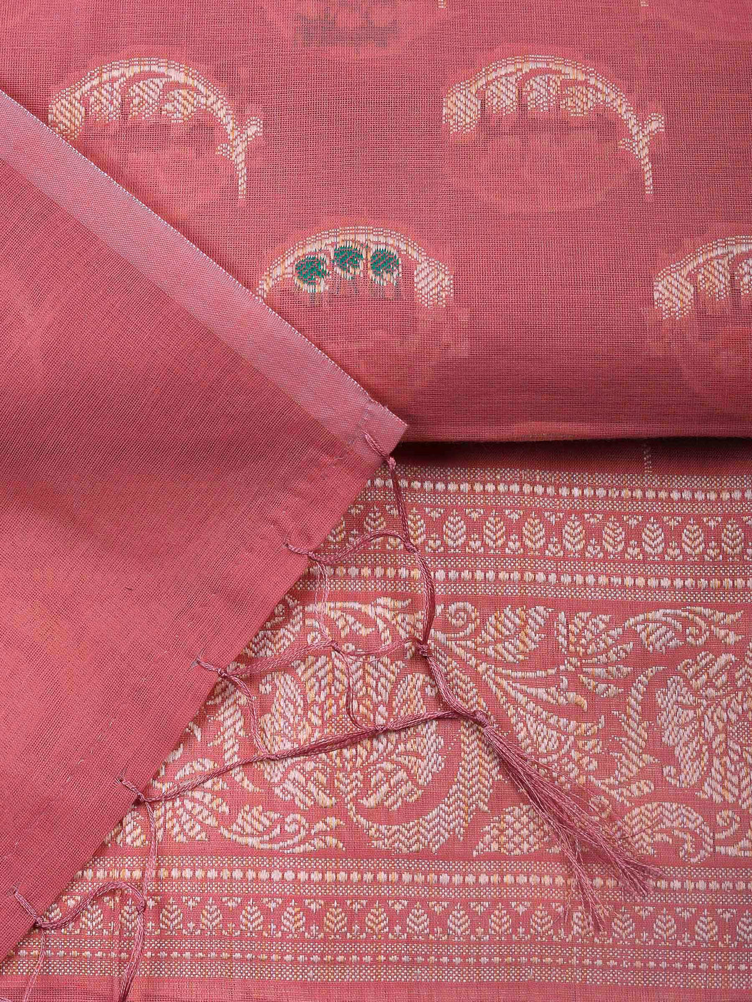 Pink Woven Design Chanderi Unstitched Suit &amp; Pant With Banarsi Dupatta