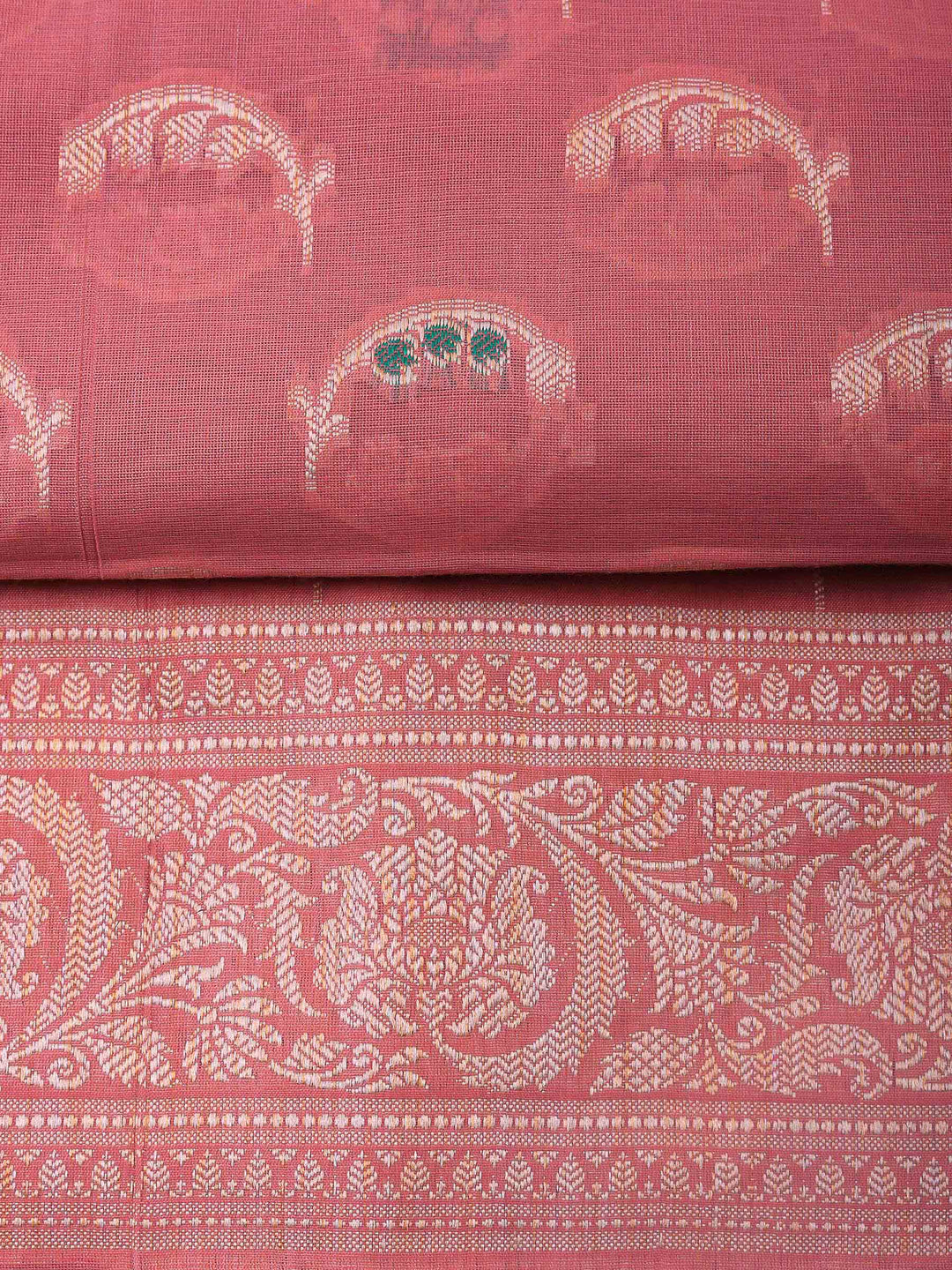 Pink Woven Design Chanderi Unstitched Suit &amp; Pant With Banarsi Dupatta