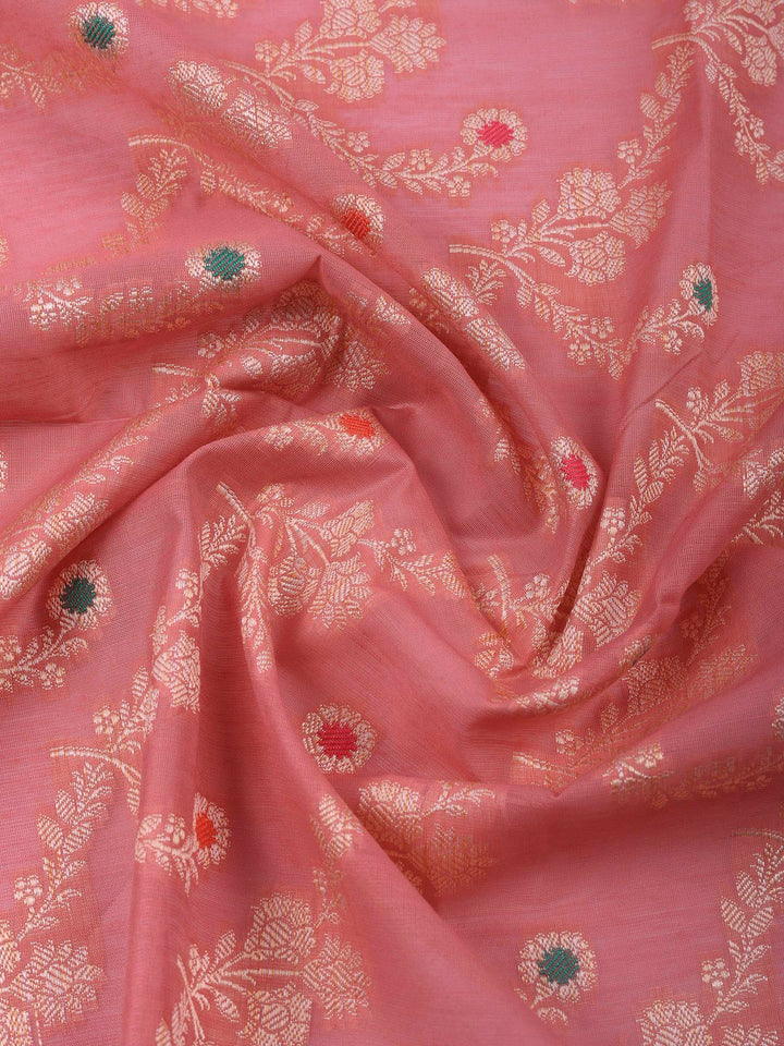 Pink Woven Design Chanderi Unstitched Suit &amp; Pant With Banarsi Dupatta