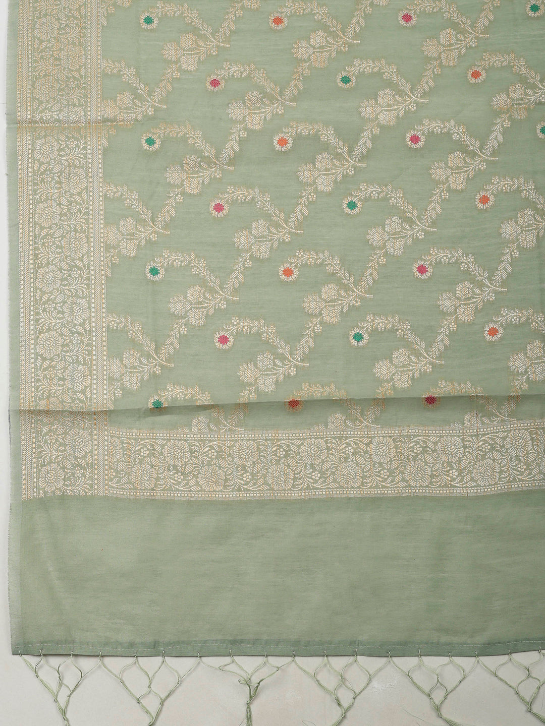 Aqua Green Banarasi Chanderi Unstitched Dress Material