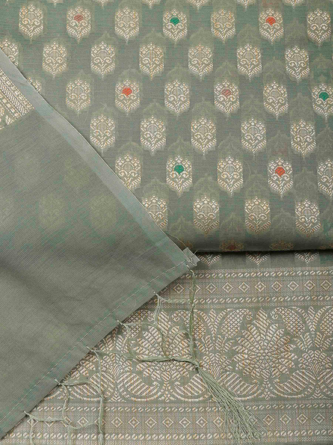 Aqua Green Banarasi Chanderi Unstitched Dress Material