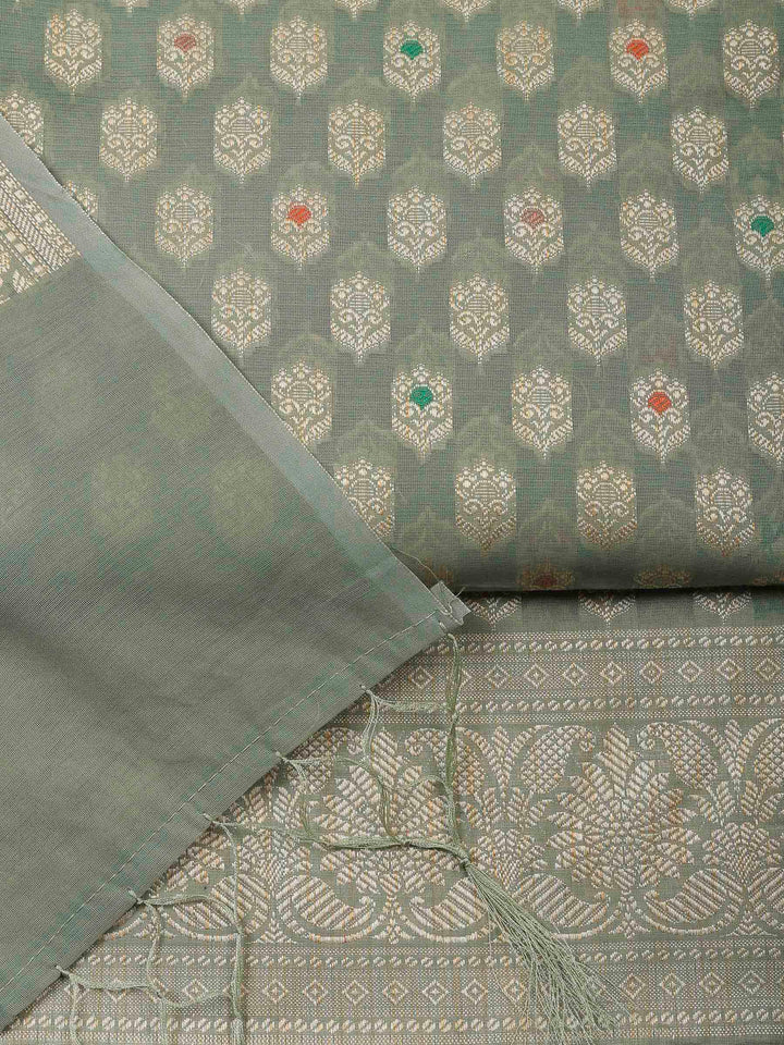 Aqua Green Banarasi Chanderi Unstitched Dress Material