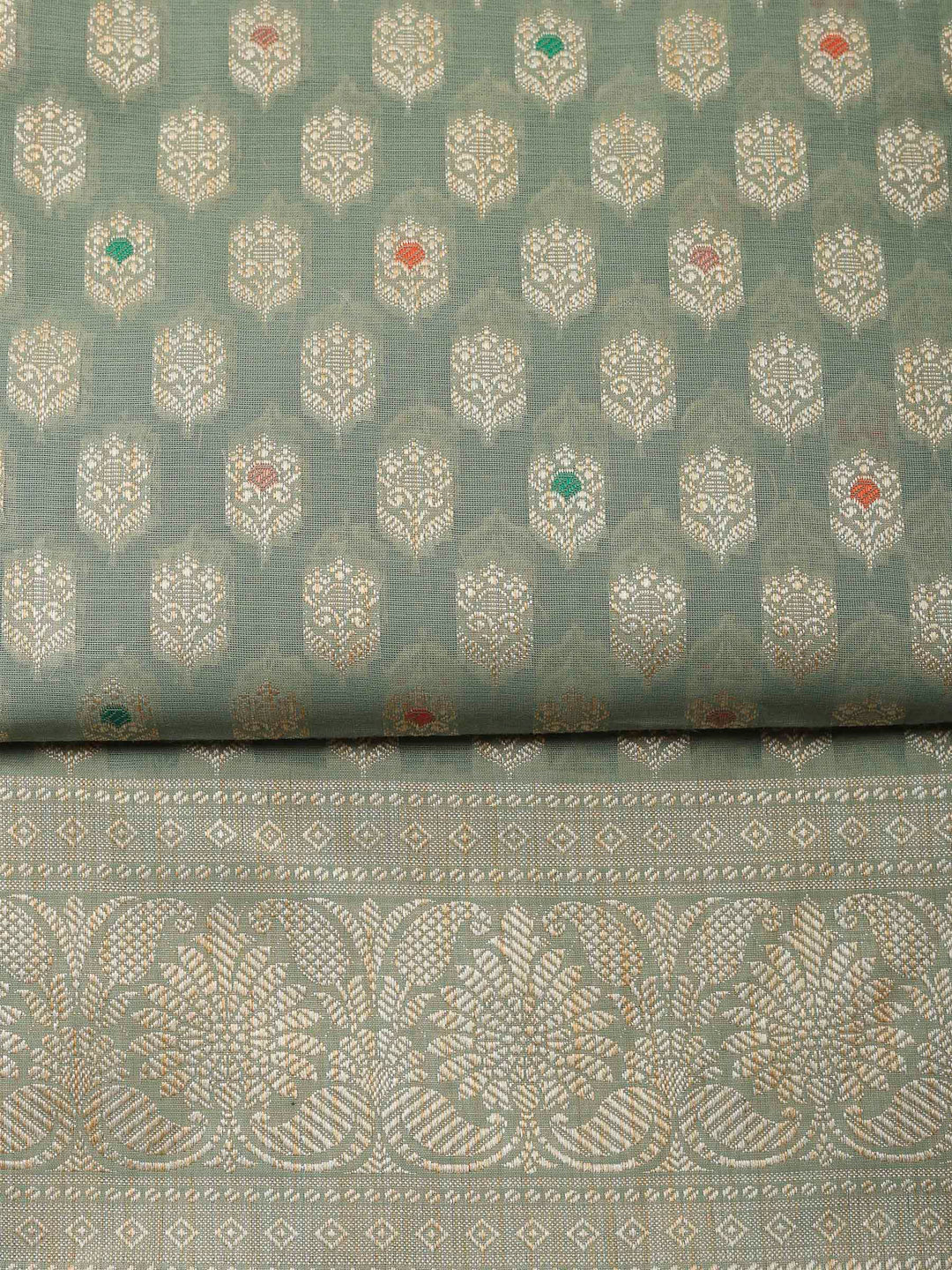 Aqua Green Banarasi Chanderi Unstitched Dress Material