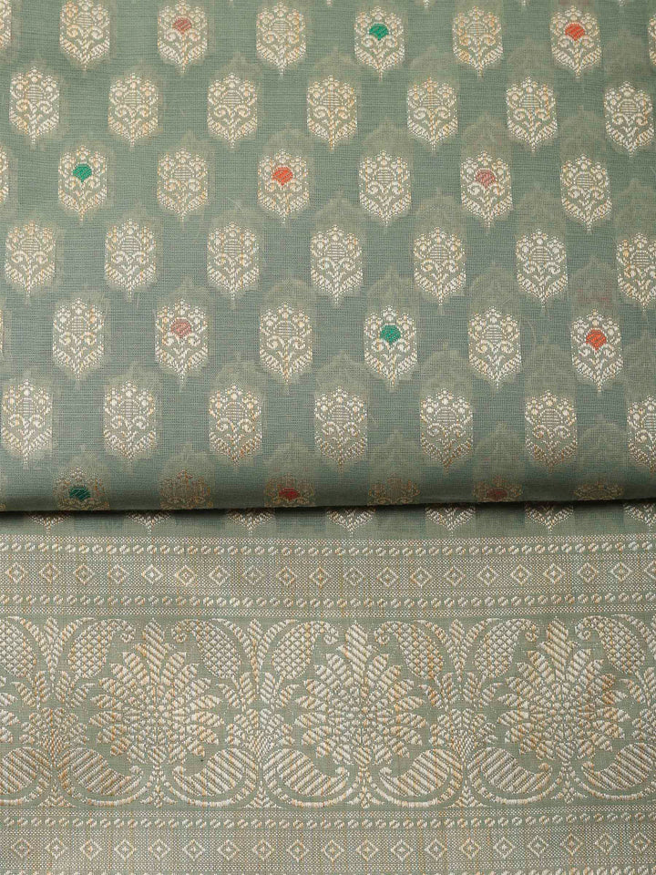 Aqua Green Banarasi Chanderi Unstitched Dress Material