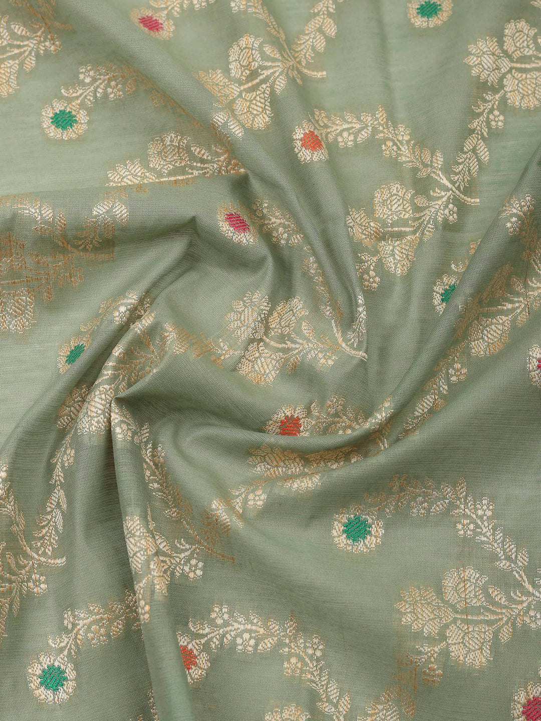 Aqua Green Banarasi Chanderi Unstitched Dress Material