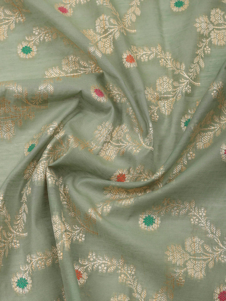 Aqua Green Banarasi Chanderi Unstitched Dress Material