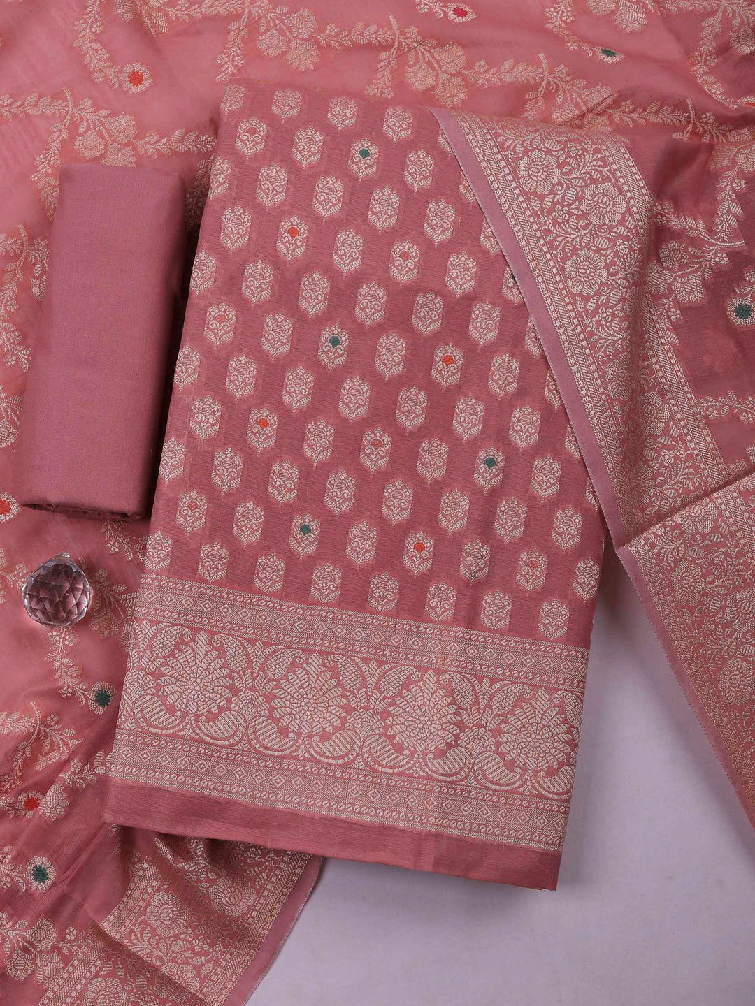 Mauve Banarasi Chanderi Unstitched Dress Material