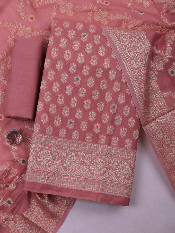 Mauve Banarasi Chanderi Unstitched Dress Material