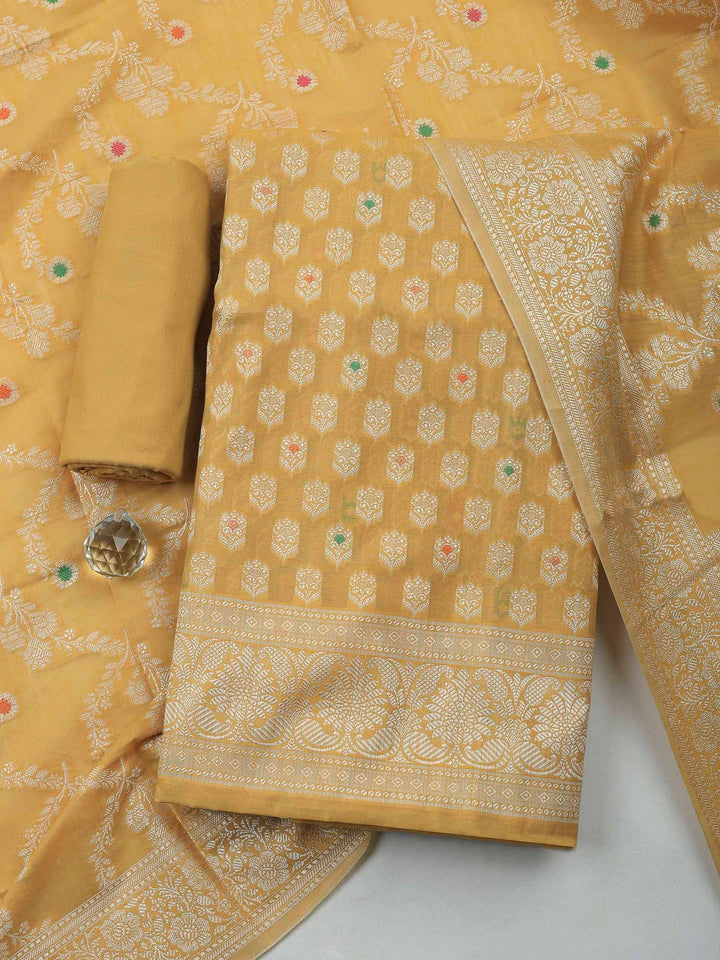 Mustard Banarasi Chanderi Unstitched Dress Material