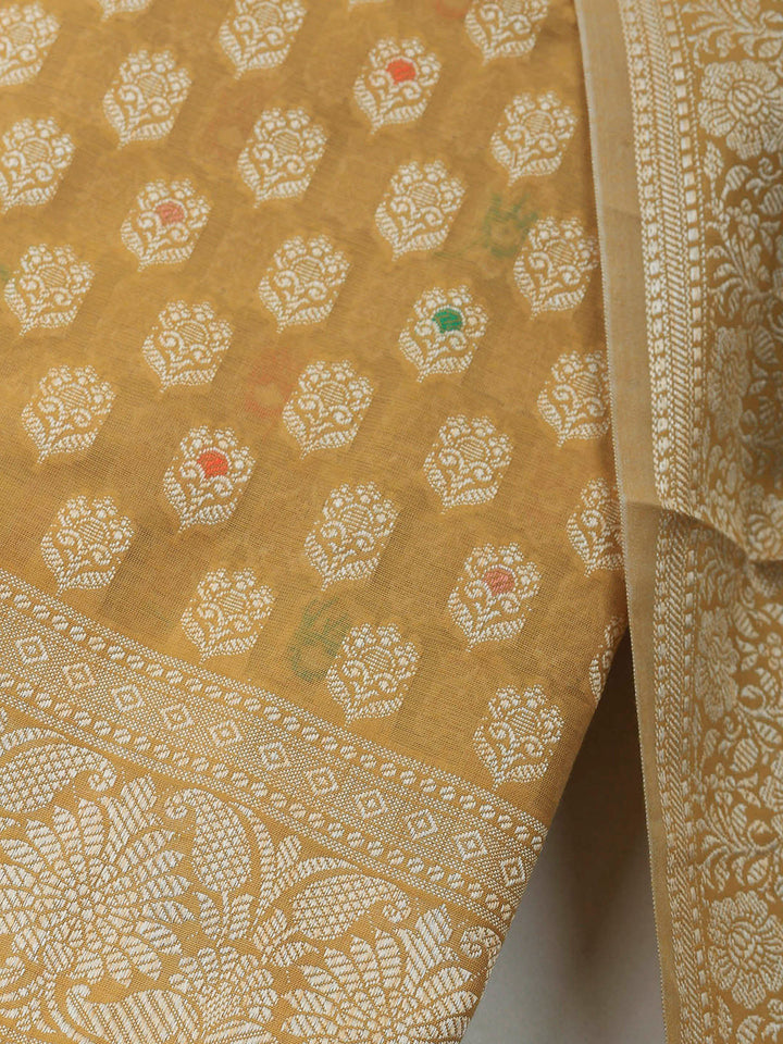 Mustard Banarasi Chanderi Unstitched Dress Material