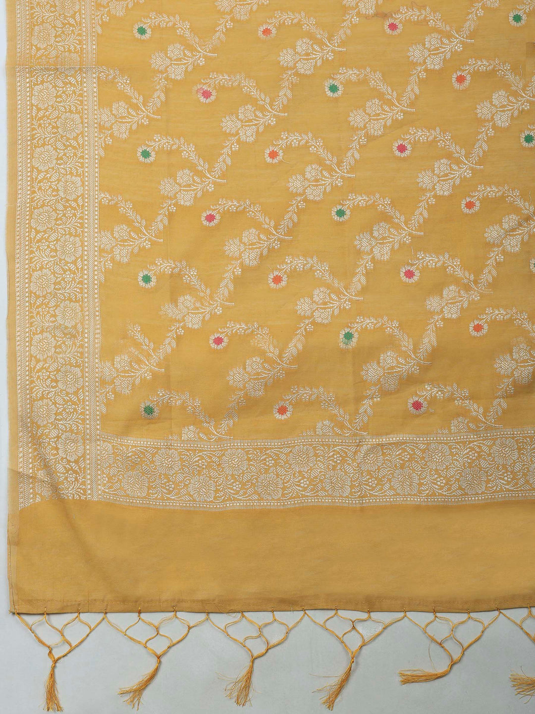 Mustard Banarasi Chanderi Unstitched Dress Material