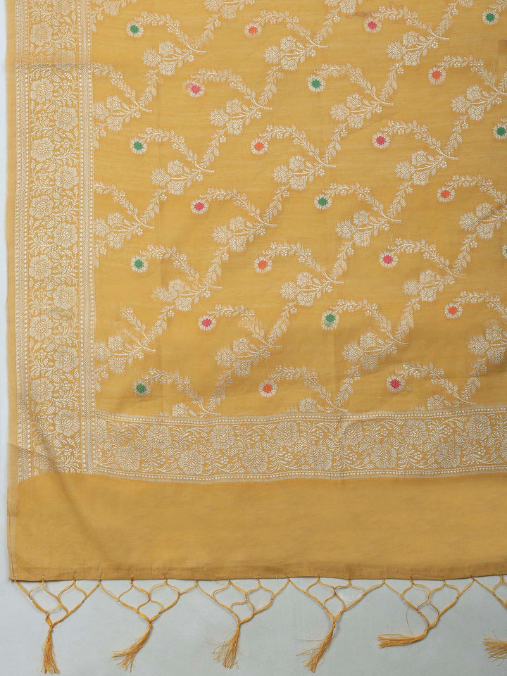 Mustard Banarasi Chanderi Unstitched Dress Material
