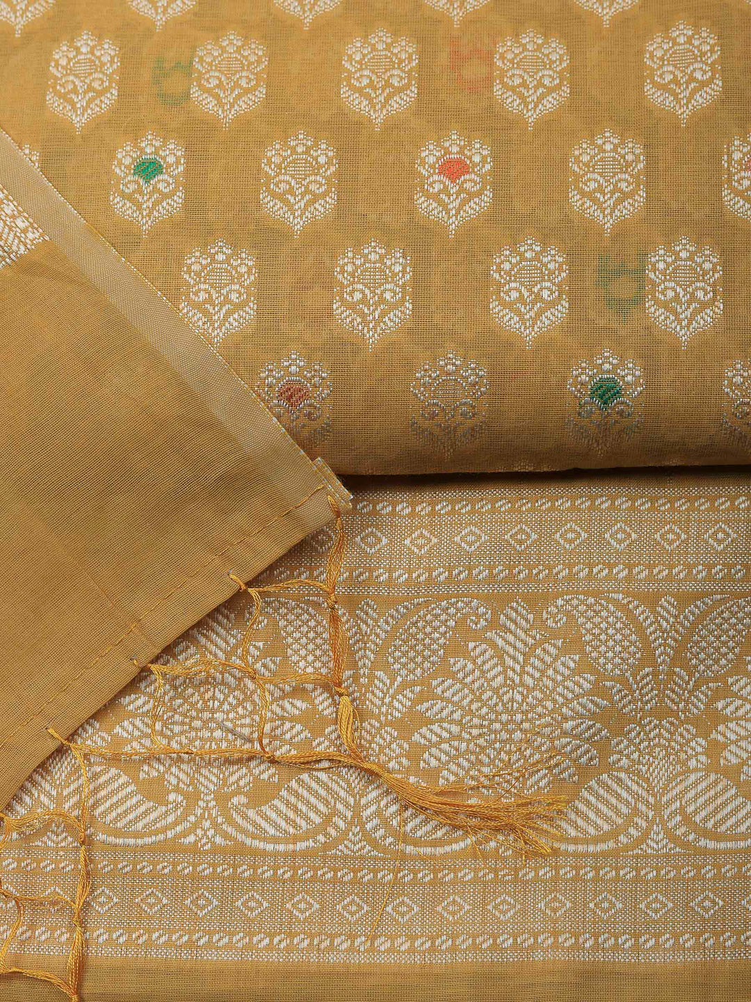 Mustard Banarasi Chanderi Unstitched Dress Material