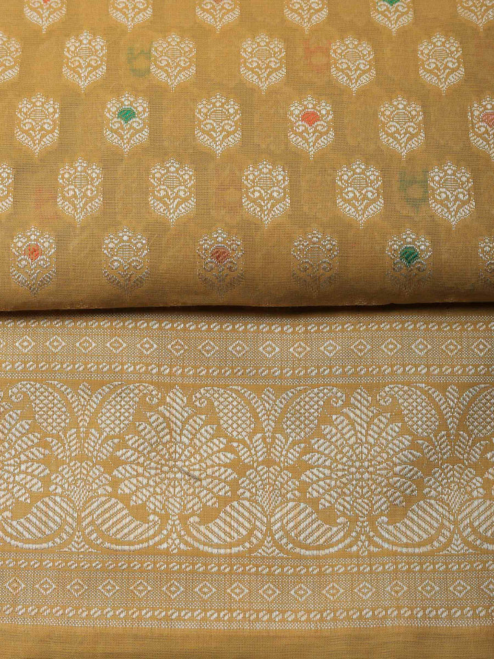 Mustard Banarasi Chanderi Unstitched Dress Material