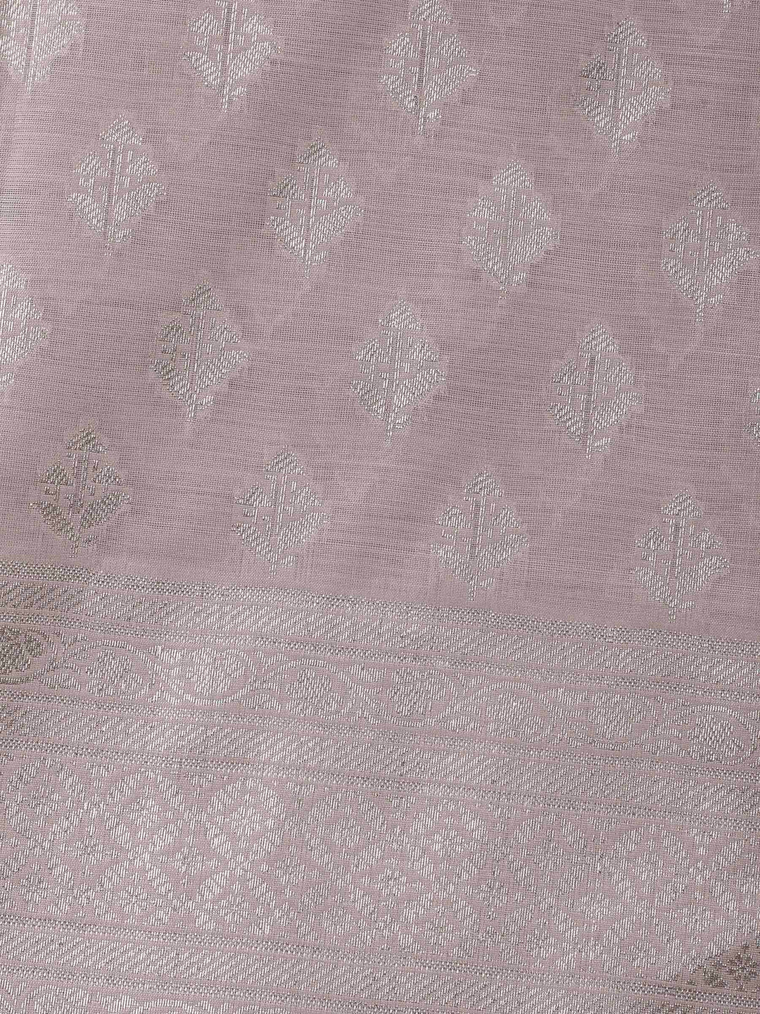 Mauve Woven Design Chanderi Unstitched Suit &amp; Pant With Banarsi Dupatta