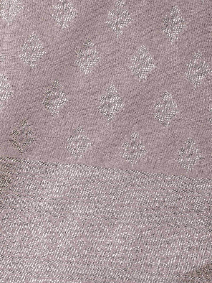 Mauve Woven Design Chanderi Unstitched Suit &amp; Pant With Banarsi Dupatta