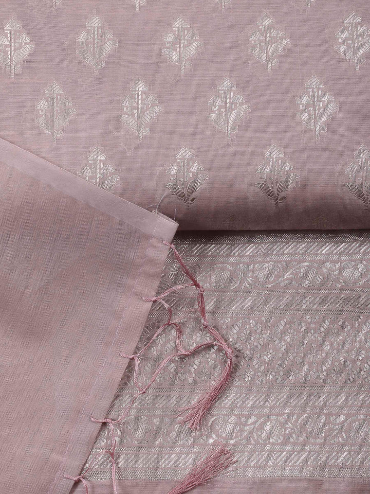 Mauve Woven Design Chanderi Unstitched Suit &amp; Pant With Banarsi Dupatta
