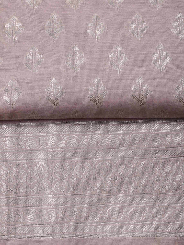 Mauve Woven Design Chanderi Unstitched Suit &amp; Pant With Banarsi Dupatta