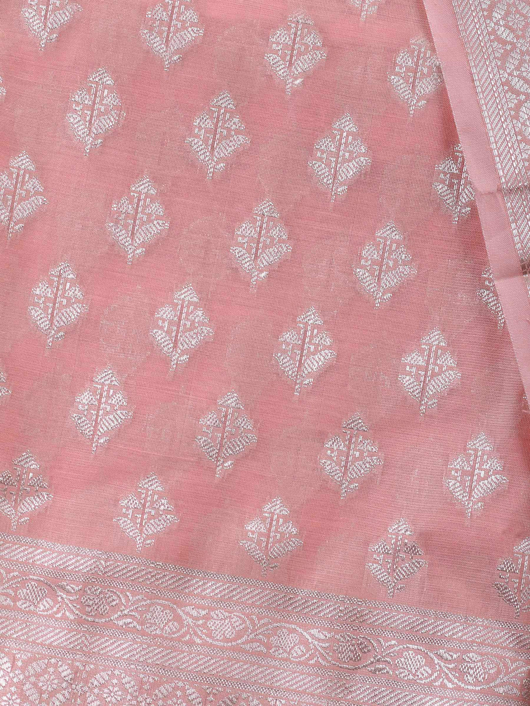 Peach Woven Design Chanderi Unstitched Suit &amp; Pant With Banarsi Dupatta