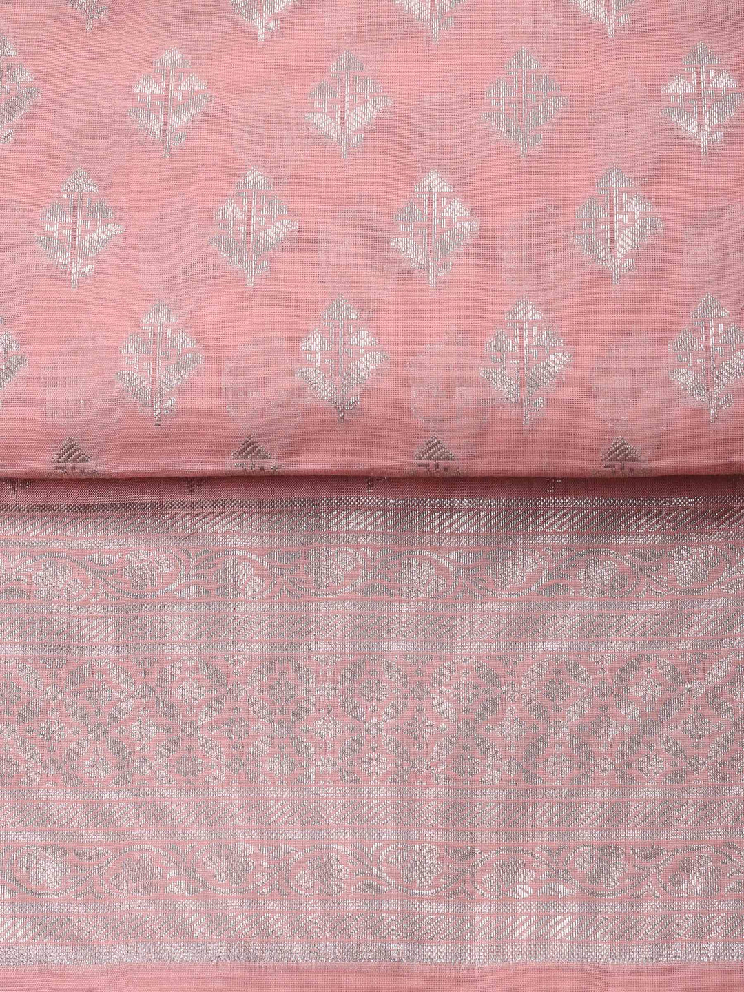 Peach Woven Design Chanderi Unstitched Suit &amp; Pant With Banarsi Dupatta