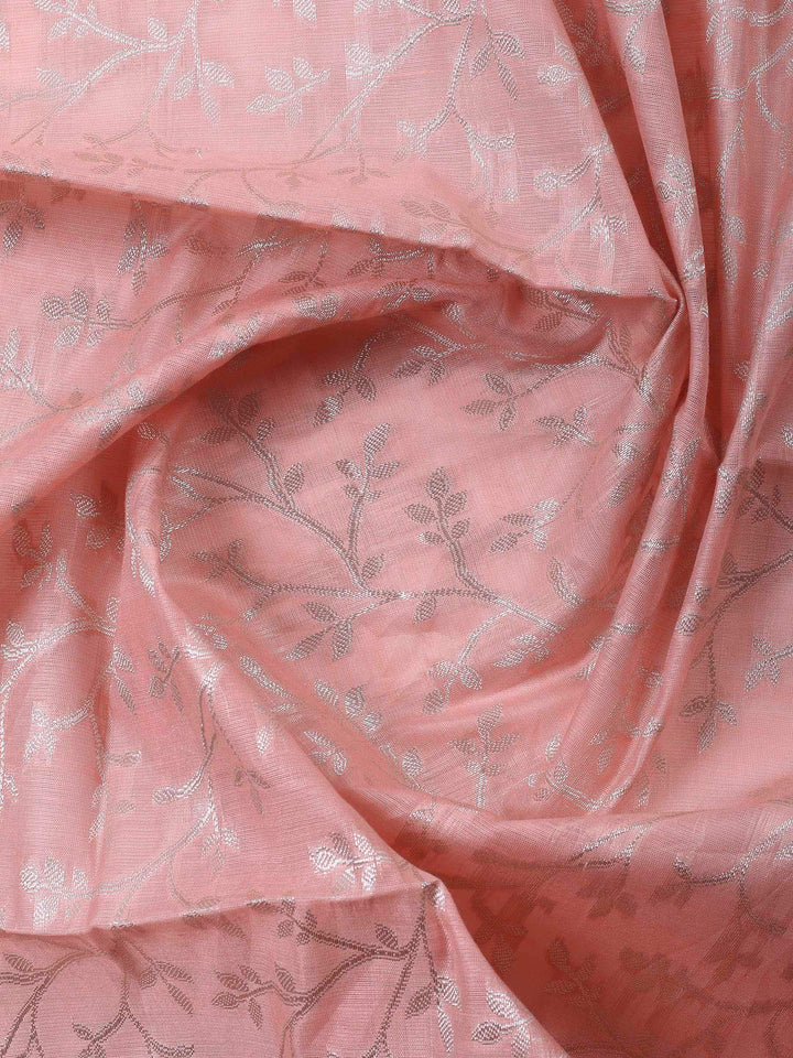Peach Woven Design Chanderi Unstitched Suit &amp; Pant With Banarsi Dupatta