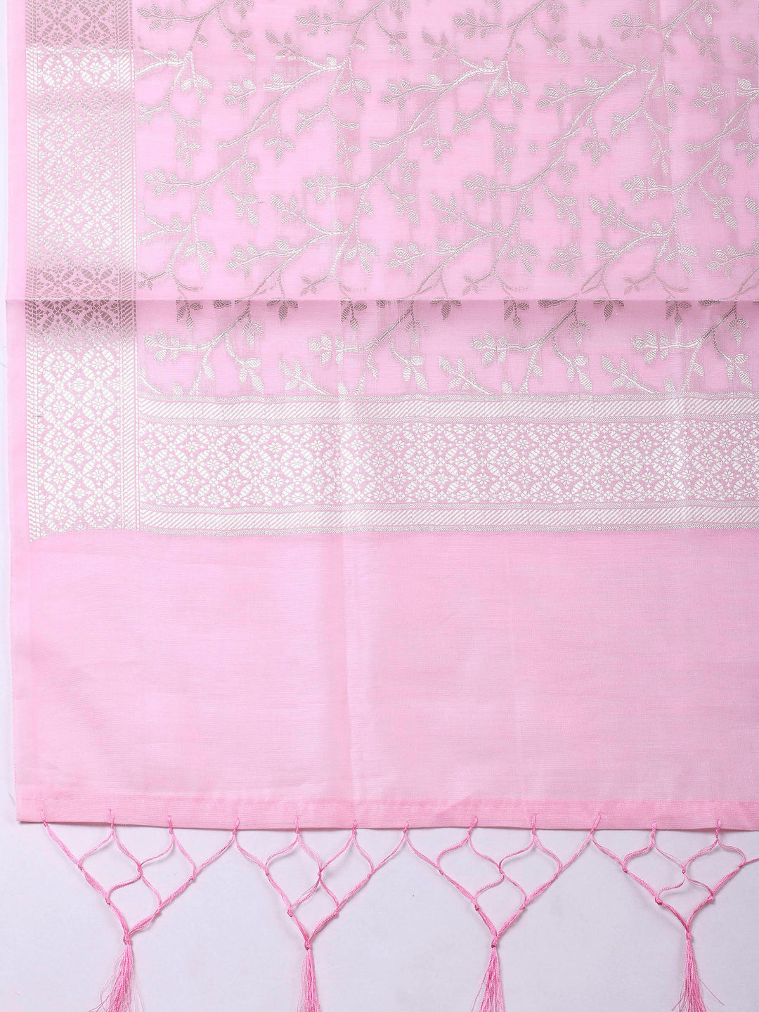 Pink Woven Design Chanderi Unstitched Suit &amp; Pant With Banarsi Dupatta