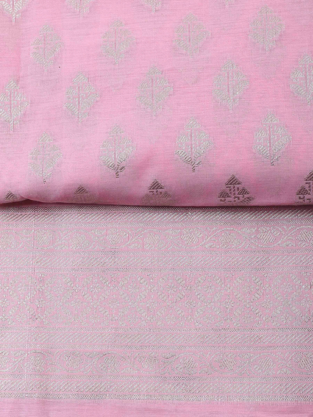 Pink Woven Design Chanderi Unstitched Suit &amp; Pant With Banarsi Dupatta