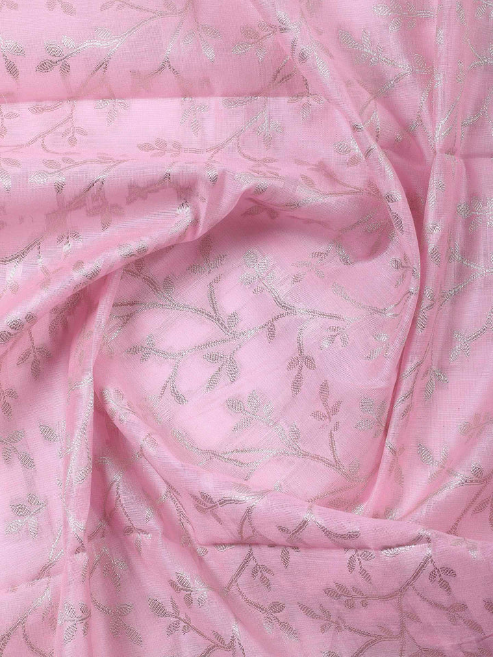 Pink Woven Design Chanderi Unstitched Suit &amp; Pant With Banarsi Dupatta