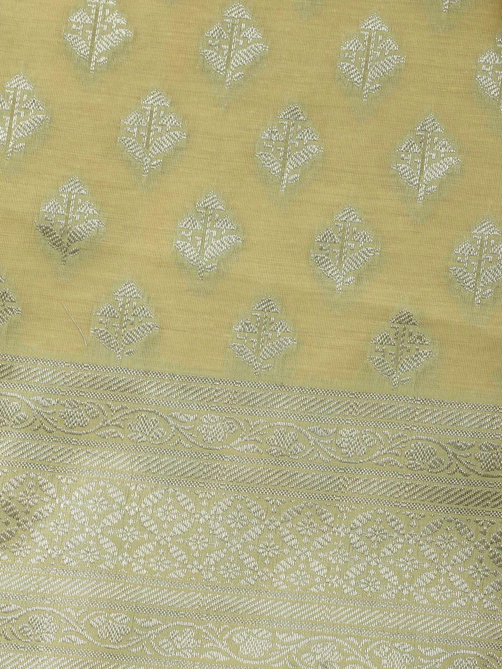 Yellow Woven Design Chanderi Unstitched Suit &amp; Pant With Banarsi Dupatta
