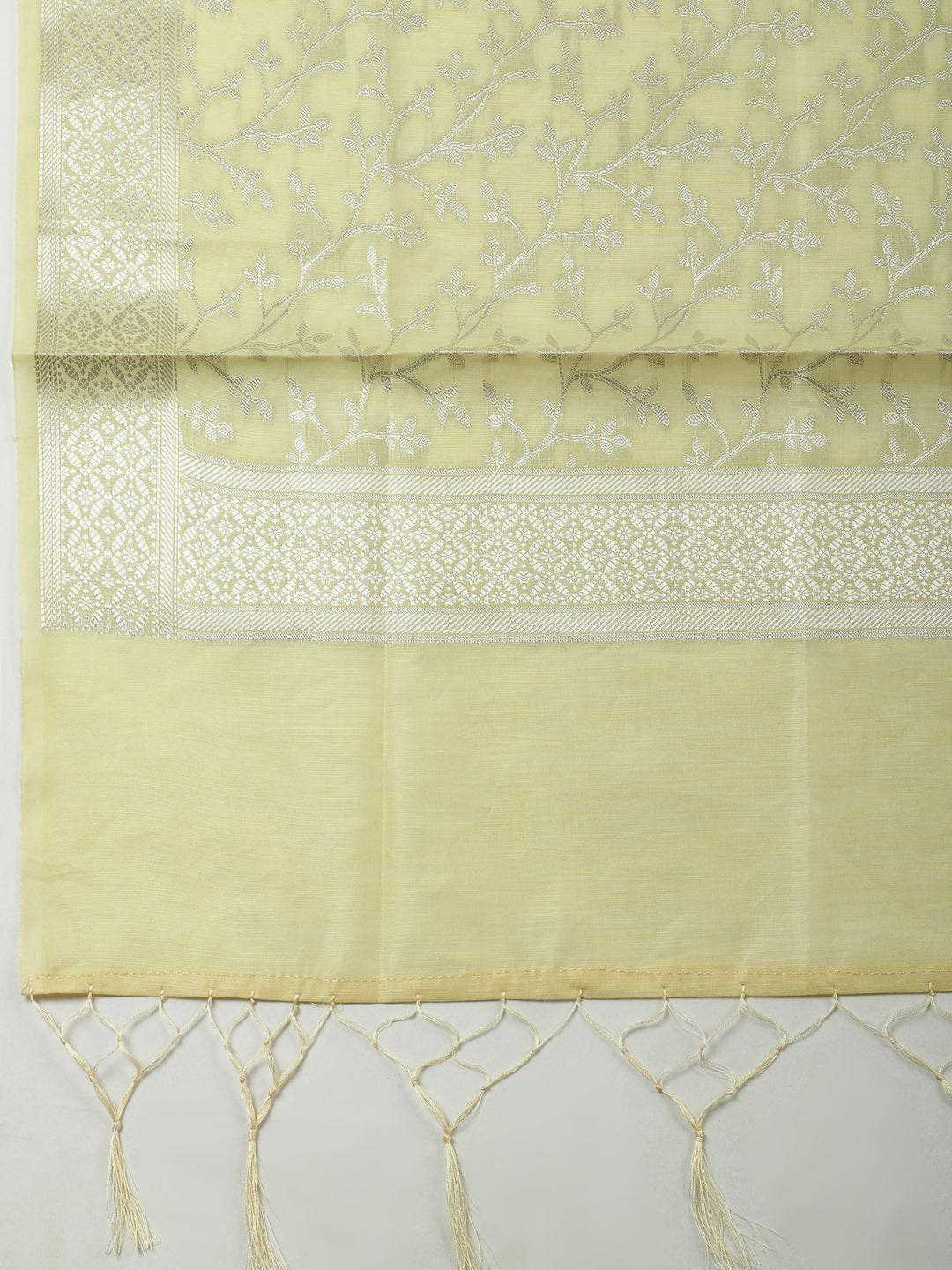 Yellow Woven Design Chanderi Unstitched Suit &amp; Pant With Banarsi Dupatta