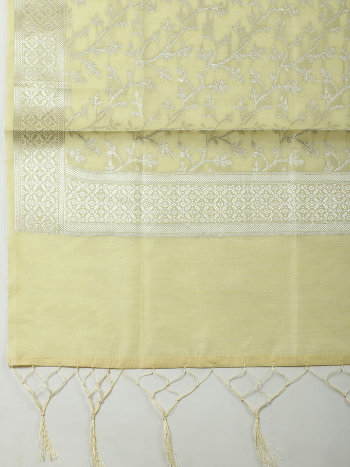 Yellow Woven Design Chanderi Unstitched Suit &amp; Pant With Banarsi Dupatta